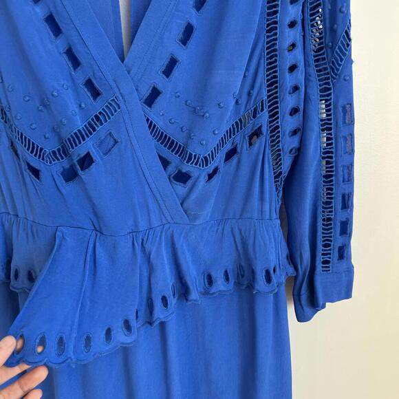 IRO Size 36 EU 4 / 6 US Cobalt Blue Long Sleeve Cutout Mini Dress Lagenlook BOHO - Picture 9 of 14